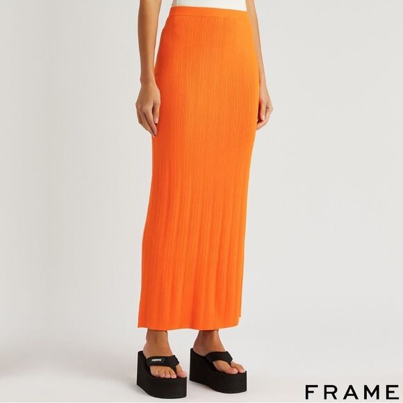 FRAME **NWT** Mixed Rib Cutout Skirt in Bright Tangerine - Picture 10 of 15